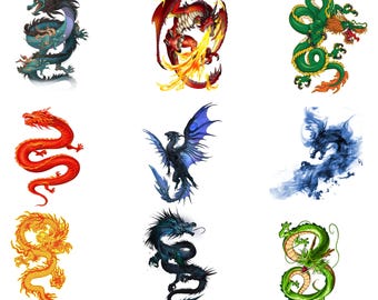 Dragons Watercolor Clipart, Fantasy Dragons PNG, Magical Fairytale Instant Download Paper Crafts Junk Journal Scrapbooking