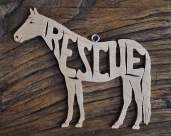 Rescue  Pony  Horse Ornament Hand Cut wooden Christmas Ornaments Gift