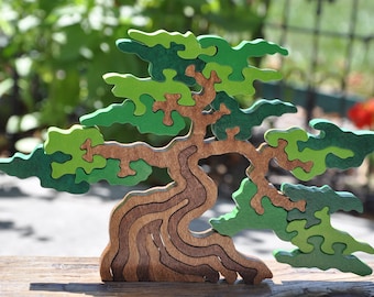 VENTA Hermoso rompecabezas de desafío de árbol de sombra verde Juguete de elección de color Arte cortado a mano