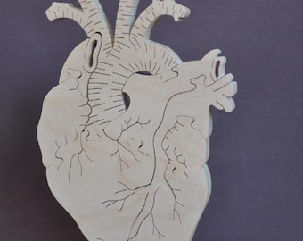 Anatomical Valentine Heart  Puzzle Wooden Toy Hand Cut with Scroll Saw