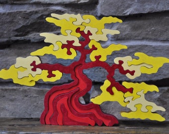 Beautiful Red Yellow  Shade Tree Challenge  Puzzle Color Choice Toy  Hand Cut Art NEW