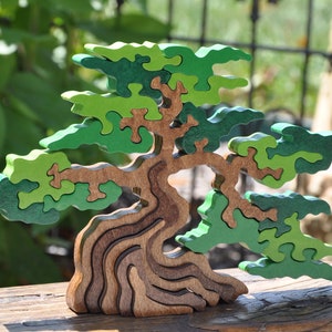 Beautiful Green Shade Tree Challenge  Puzzle Color Choice Toy  Hand Cut Art