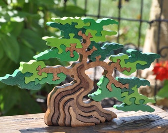 Beautiful Green Shade Tree Challenge  Puzzle Color Choice Toy  Hand Cut Art