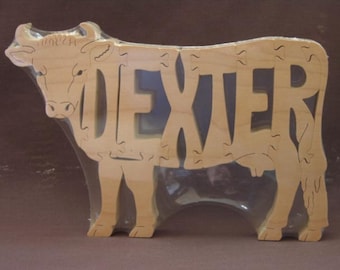 Dexter Cow or Bull Cattle Puzzle Wooden Toy Hand Cut Farm Decor Figurine