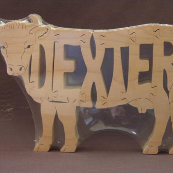 Dexter Cow or Bull Cattle Puzzle Wooden Toy Hand Cut Farm Decor Figurine