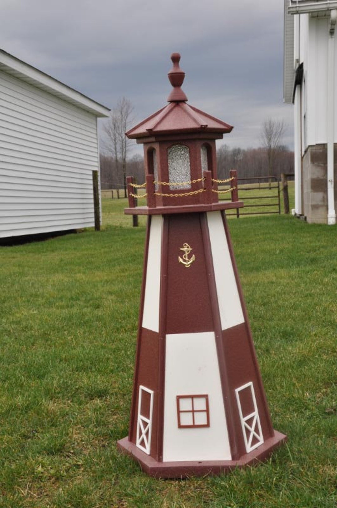 Large 48" Cherrywood Color Light Lighthouse Poly Vinyl Yard Garden ...
