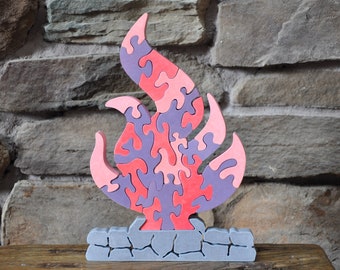 Campfire Fun  Hand Cut Wooden Camping Fire Flame Challenge  Puzzle Toy