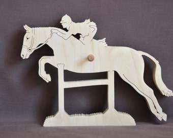 Pair English Jumping Jumper Riding  Horse Show Ribbon Display Wood Wall Hanging