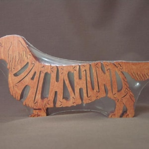 Long Haired Dachshund  Dog Puzzle Wooden Toy Hand Cut Figurine Art