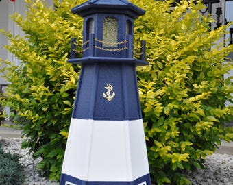 Blue and White  39" Light House Lighthouse Poly Vinyl Yard Garden Decoration Outdoor Landscape