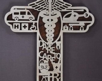SALE Home Health Care Paramedic Nurse  Cross Scrolled Wooden Cross Wall Hanging Gift