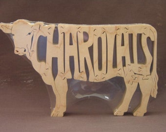 Charolais Cow or Bull Cattle Farm Animal Puzzle Wooden Toy Hand Cut