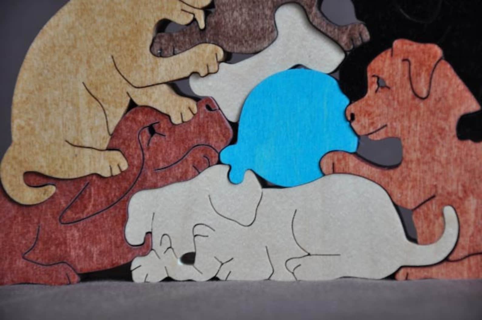 Playful Puppy Pile Dog Puzzle Wooden Toy Hand Cut With Scroll Saw - Etsy