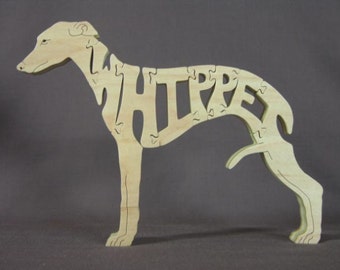 Whippet Dog Puzzle Wooden Toy Hand Cut with Scroll Saw Figurine Art