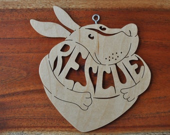 NEW Rescue Shelter Dog ADOPT  Ornament Wooden Figure Decoration Hand Cut