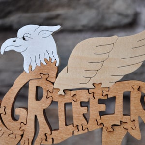 Griffin Wooden Fantasy Mythical Puzzle Toy Hand Cut Figurine Wood Art image 2