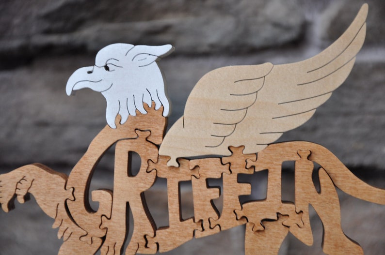 Griffin Wooden Fantasy Mythical Puzzle Toy Hand Cut Figurine Wood Art image 2
