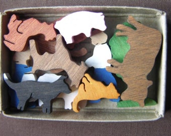 Miniature Farm Animal Wood Match Box Set