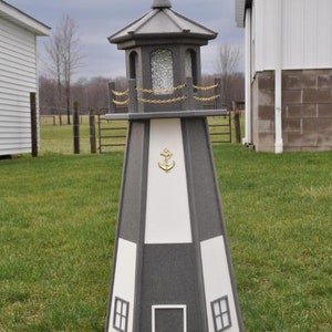 Large 39&quot; Gray &  White  Light Lighthouse Poly Vinyl Yard Garden Decoration Outdoor Landscape