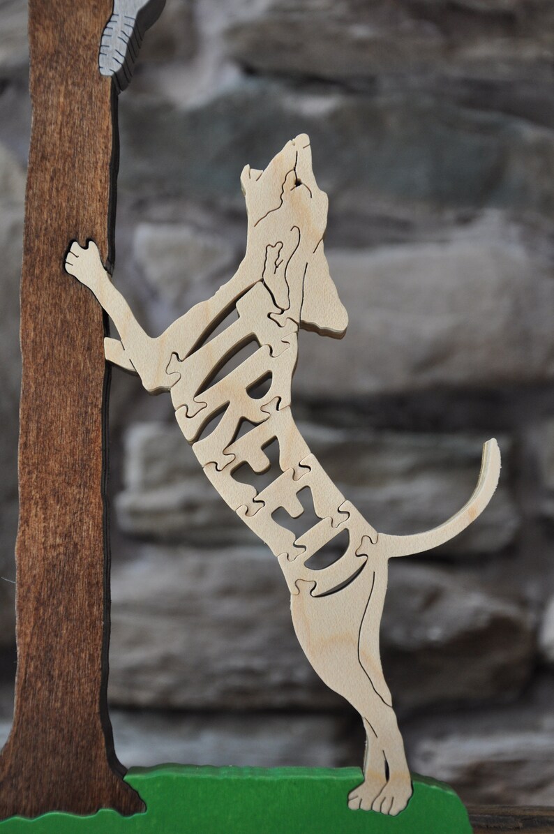 Coonhound Treeing Raccoon Hound Treed Dog Puzzle Wooden Toy Etsy