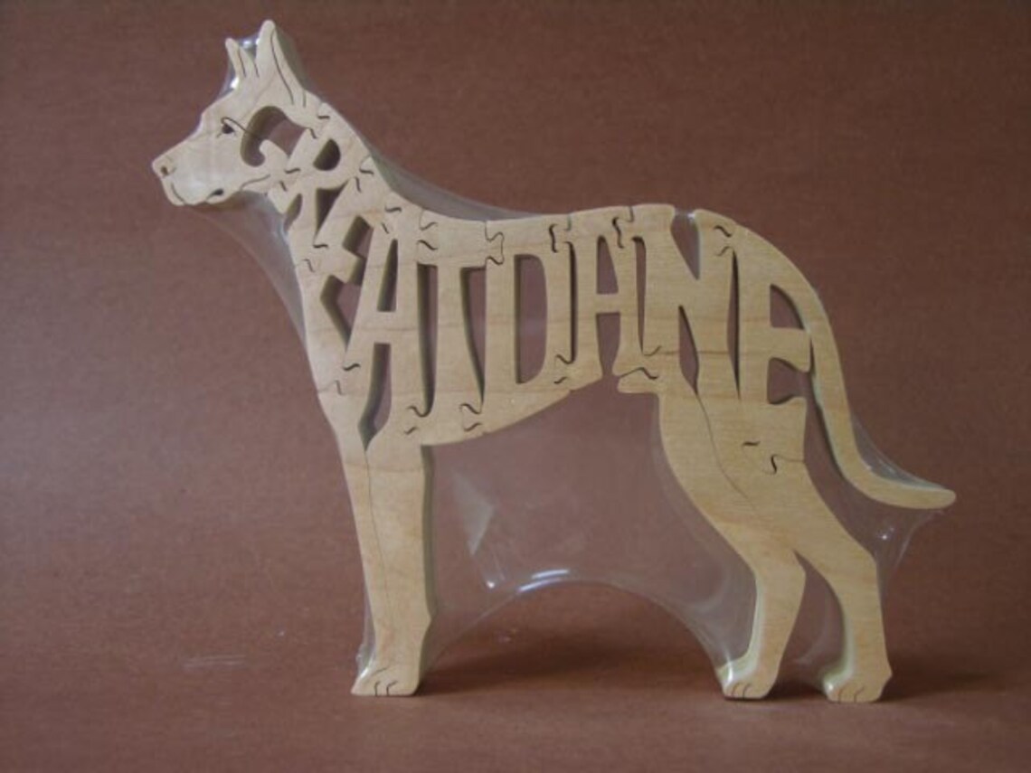 Great Dane Dog Animal Puzzle Wooden Toy Hand Cut With Scroll Etsy