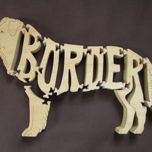 Border Collie Dog Puzzle Wooden Toy Hand Cut with Scroll Saw Figurine Art image 3