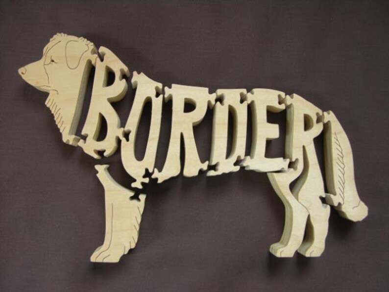 Border Collie Dog Puzzle Wooden Toy Hand Cut with Scroll Saw Figurine Art image 3