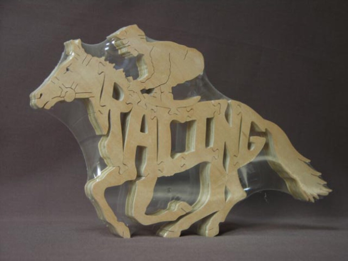 Horse Racing With Jockey Animal Puzzle Wooden Toy Hand Cut Etsy