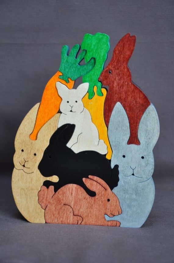 Pile of Bunny Rabbits Easter Animal Puzzle Wooden Toy Hand Cut 