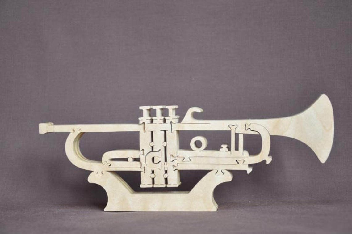 Trumpet Band Instrument Puzzle Wooden Toy Hand Cut With Scroll Etsy