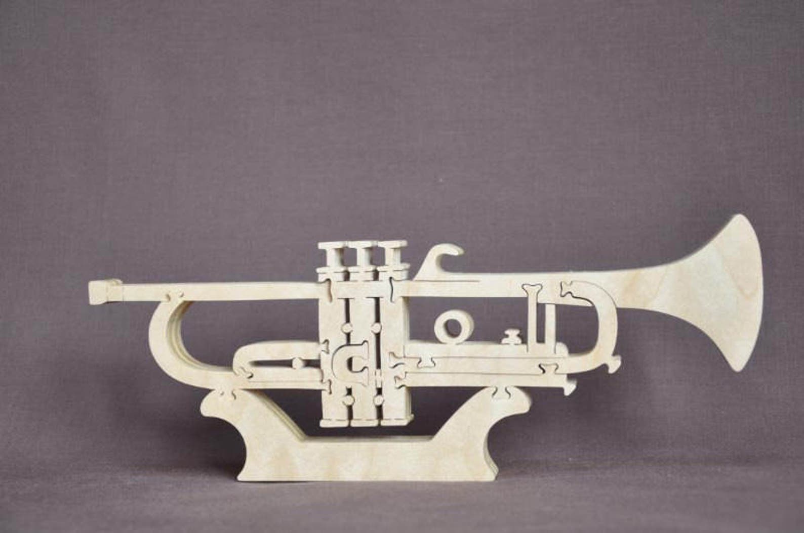 Trumpet Band Instrument Puzzle Wooden Toy Hand Cut With Scroll Etsy