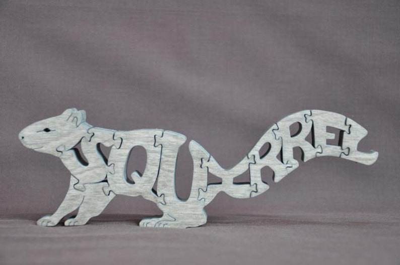 Squirrel Black, Gray, Red or Natural Animal Puzzle Wooden Toy Hand Cut with Scroll Saw image 4