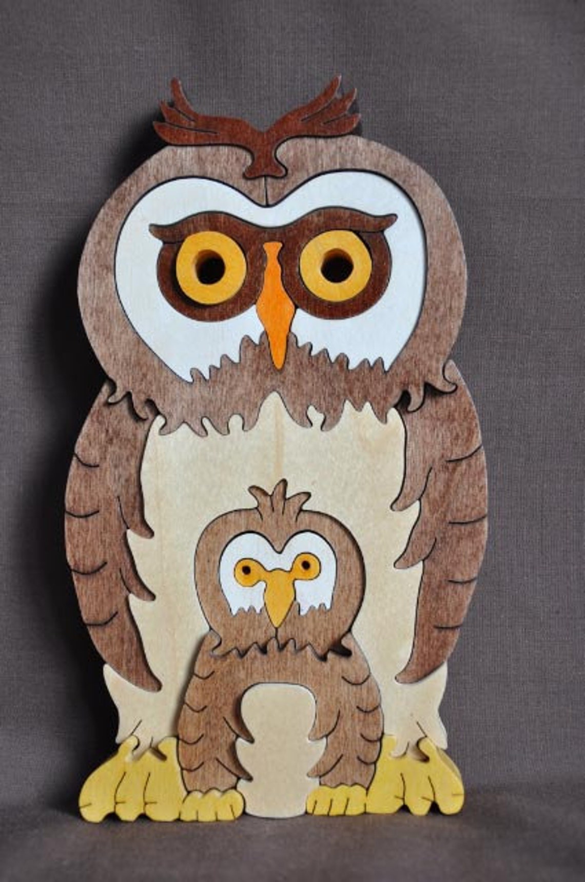 Owl With Baby 3D Puzzle Wooden Toy Hand Cut With Scroll Saw Etsy