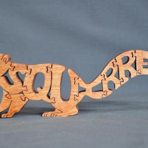 Squirrel Black, Gray, Red or Natural Animal Puzzle Wooden Toy Hand Cut with Scroll Saw image 1