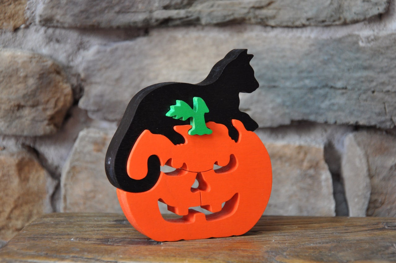 Mini Set Jack O Lantern Pumpkin Black Cat Holiday Halloween Fall Puzzle ...
