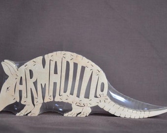 Armadillo Animal Puzzle Wooden Toy Hand Cut Figurine Art