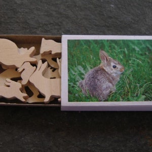 Natural  Miniature Easter Bunny Rabbit  Wood Match Box Set Matchbox