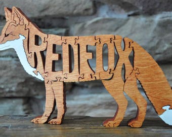 Rotfuchs Holztier Puzzle Spielzeug Hand geschnitten mit Dekupiersäge NEUES DESIGN Figurine Art