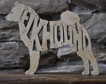 Norwegian Elkhound  Dog  Puzzle  Wooden Hand Cut Toy Figurine