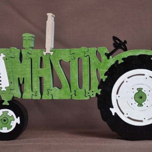 MASON or JACOB Personalized Antique Green Farm Tractor Wooden Toy Puzzle Hand Cut