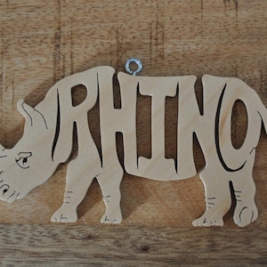 Rhino Rhinoceros Animal  Ornament Wooden Figure Decoration Hand Cut