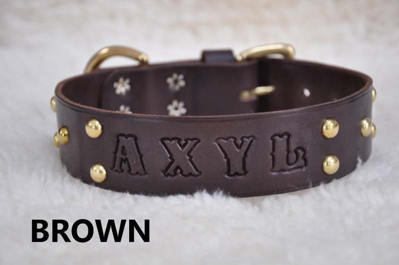 Extra Large Custom Made Leather Dog Collar with Group Spots 2 inches Wide with Free Personalization Made to fit YOUR Dog image 9