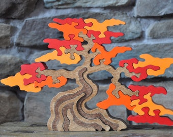 Beautiful Wooden Fall Shade Tree Challenge 3D  Puzzle Toy  Hand Cut Art