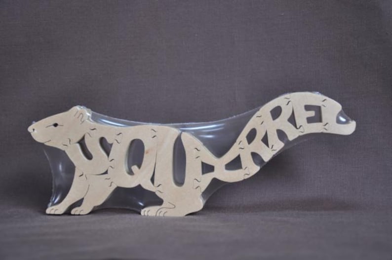 Squirrel Black, Gray, Red or Natural Animal Puzzle Wooden Toy Hand Cut with Scroll Saw image 2