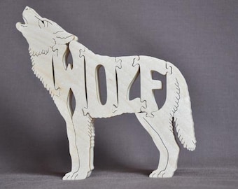 Running OR Howling  Wolf Wooden Animal Puzzle Hand Cut Wood Toy Figurine Art