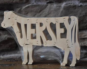 Jersey Cow or Bull Wooden Farm Puzzle Toy Hand Made Figurine USA