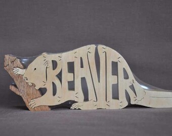 Beaver Animal  Puzzle Wooden Toy Hand Cut Figurine Woodland Art Nature