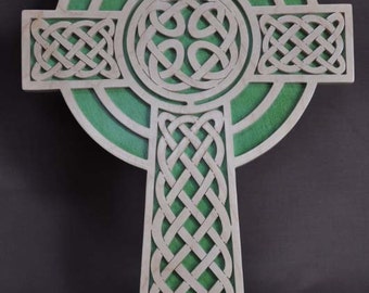 SALE Celtic Gaelic  Cross Scrolled Wooden Cross Wall Hanging Gift