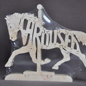 SALE Carousel Horse Animal Wood Puzzle Hand Cut Figurine Art image 1