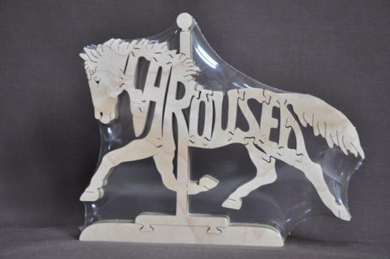 SALE Carousel Horse Animal Wood Puzzle Hand Cut Figurine Art image 1